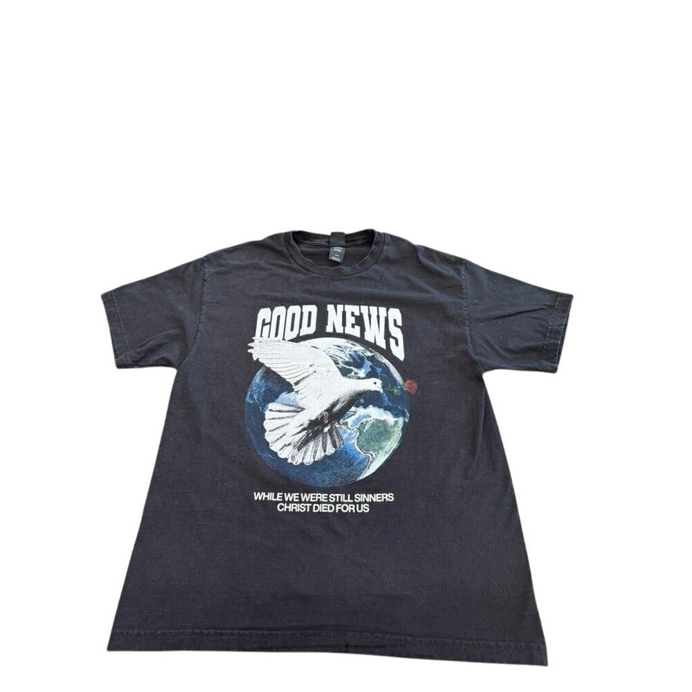 "HANES" GOOD NEWS -CHRIST DIED‎ FOR US T-Shirt SZ L Church US Grown Cotton